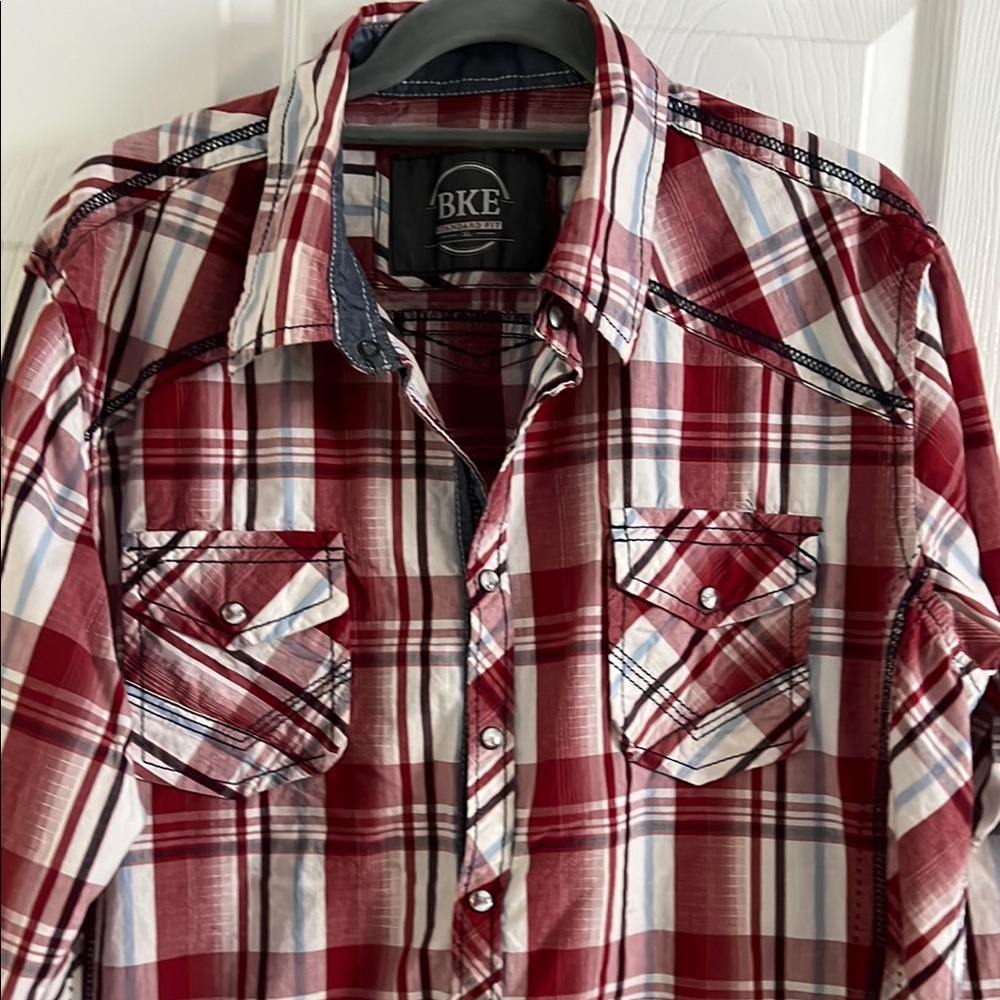 BKE Standard Fit Men's Long Sleeve Western Red Plaid Shirt - Size XL